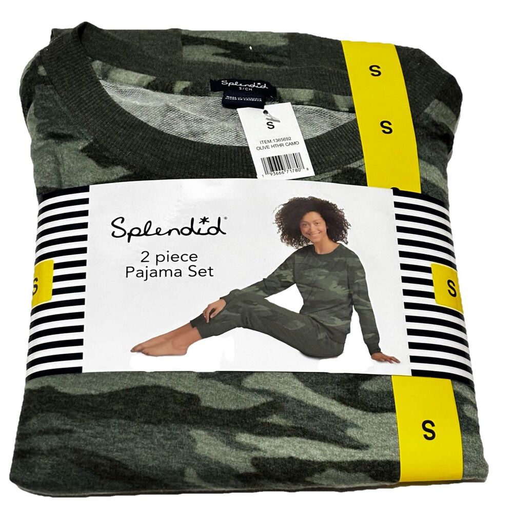 Splendid Womens Pajama Set Olive Camo Print 2 Pieces Size Small NWT
